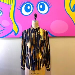 Moschino Jeans Black Yellow Striped Long Sleeve Sh